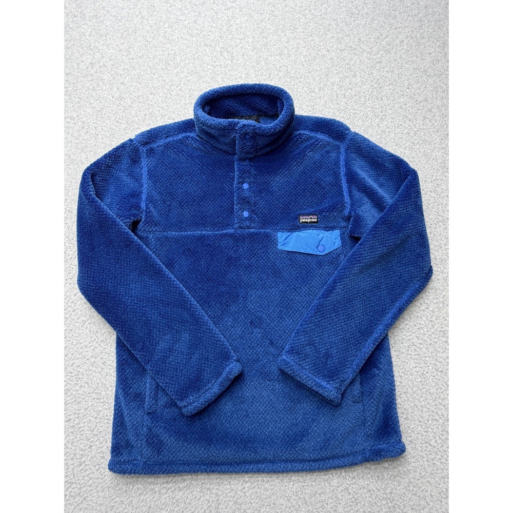 Patagonia Fleece Jacket Kids XL 14 Blue Snap Pullover Pocket Warm Winter Outdoor - Picture 1 of 12